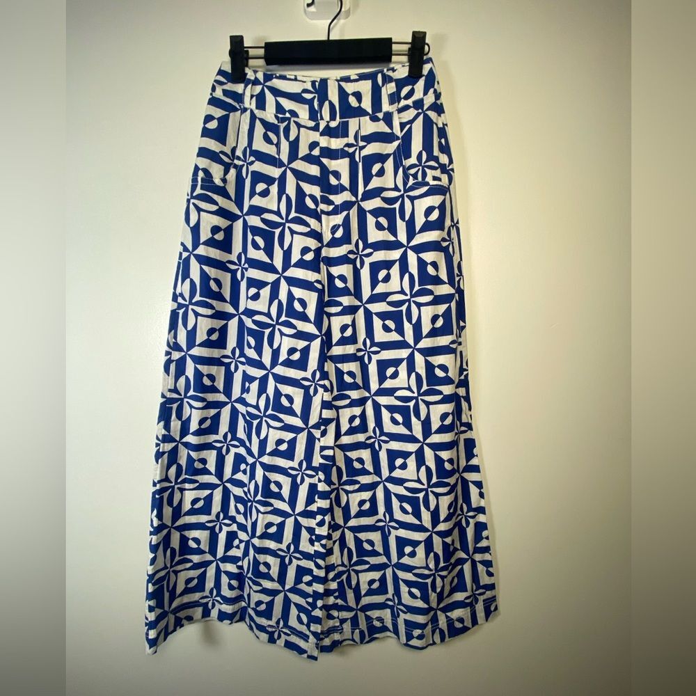 Free People Geometric Blue and White Wide Leg Pants! gaúchos